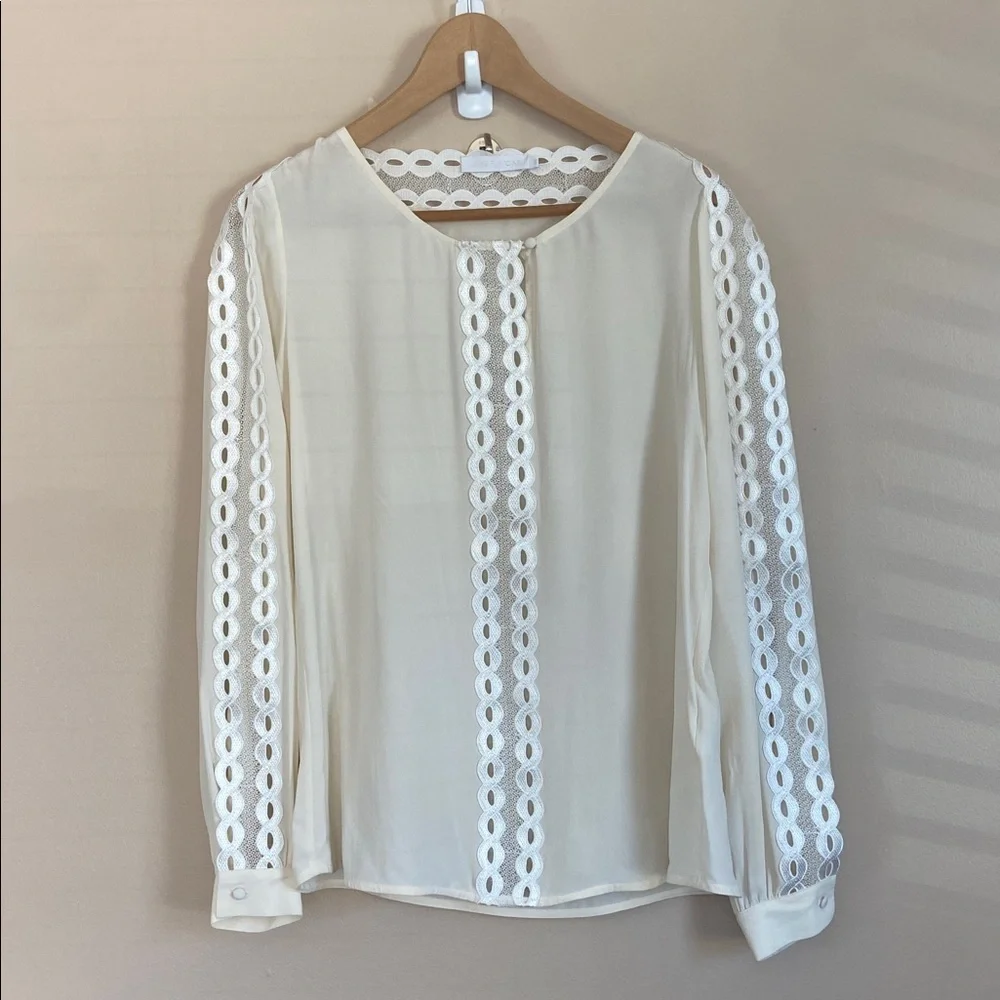 Anne Fontaine Silk Ivory Lace Trim Blouse Size Medium - Picture 4 of 12
